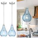 TENGXIN 2 Pack Kitchen Pendant Lighting Over Island 6 Inch,Hanging Pendants Light,Brushed Gold Finished Striped Glass Pendant Light,Farmhouse Pendant Light for Dining Room,Bedroom