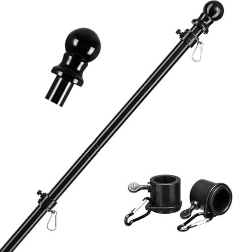 Barcetine Black Flag Poles for Outside House - 5ft Tangle Free Flag Pole for House,Heavy Duty Metal Flagpole,Outdoor Flagpoles Residential for Porch,Fence (Without Bracket)