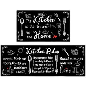 2 Piece Farmhouse Kitchen Rug Set, Black and White Style Theme Decor Kitchen Rugs, Non-Slip Absorbent Washable Floor Mats, Home Indoor Runner Carpet 17x30+17x47 Inches (1'5" x 3'11" (Rectangular), Black 1)