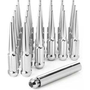 Orion Motor Tech 14x1.5 Lug Nuts Chrome 24 Piece, M14x1.5 Spike Lug Nuts Wheel Accessories Compatible with Chevy Ram Ford and GMC (Silver)