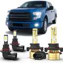 For Ford F-150 2004-2014 White LED light bulb Hi/Lo + Fog Light 4 Bulbs Combo kit 6000K H13 9008 Bulbs + 9006/9145 Fog Light Bulbs Ultra Bright,Plug and Play