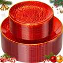 Rubtlamp 60 Pcs Red Plasitc Plates, Gold Red Disposable Plates, Fancy Party Plates, Hammered Plastic plates Include 30 Dessert Platos, 30 Dinner Platos for Party, Thanksgiving&Christmas