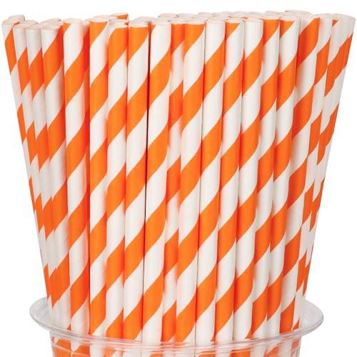 Packs Orange Biodegradable Striped Paper Straws, Disposable Drinking Straws for Birthday Carnival Summer Pool Party Wedding Baby Shower Halloween Christmas Party Decoration Supplies