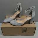 DREAM PAIRS Women's Closed Toe Chunky Heels Ankle Strap Low Block Heels Round Toe Dress Bridal Wedding Pumps Shoes,Size 8,Silver-Glitter,DWUMPU2535