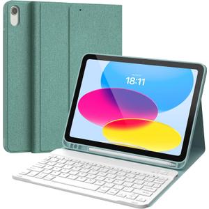 CHESONA Keyboard Case for iPad (A16) 11th/10th Generation (2025/2022), Detachable Wireless Keyboard, Stand Folio Keyboard Cover with Pencil Holder, Thin & Light (Lake Blue)