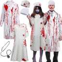 Halloween Unisex Hospital Gown - Bloody Pattern Printed Doctor and Patient Gown Costumes 2026 with Blood Gauze Roll Halloween Couples Costume Set for Scary Cosplay Party Men Women Costume