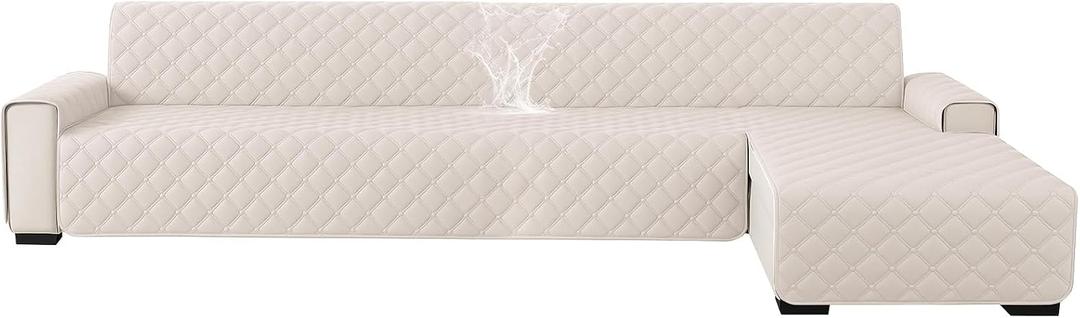 XINEAGE 100% Waterproof Sectional Couch Covers L-Shaped Reversible Sofa Cover Washable Couch Slipcover with Chaise Plum Blossom Buttons Fit Kid and Pet Furniture Protector (X Large, Beige)