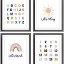 Pack of 2, Let’s Play Let’s Read Alphabets Numbers Educational Poster Prints for Home Kids Baby Room Playroom Nursery Classroom Decor,Boho Sun Rainbow Art Decorations Prints Wall Art Unframed 4pcs 8x10inches