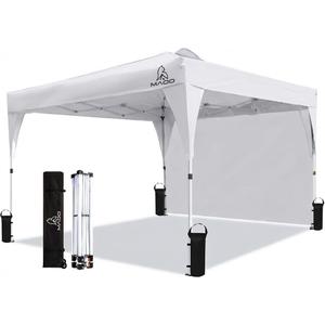 MAOO 10x10 Pop Up Canopy Tent with Sidewall, Easy Setup Instant Outdoor Canopy, 210D Silver Coated Waterproof UPF 50+ Sun Shade Shelter, Heavy Duty Steel Frame, Roller Bag,Khaki (White)