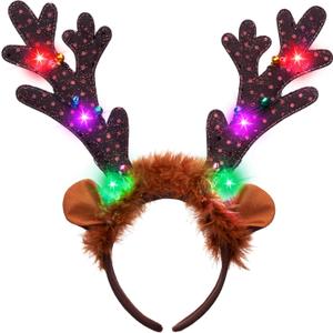 JOYIN Christmas Light Up Cute Reindeer Headband Adult Kids Party Favor Supplies, Xmas Accessories for Christmas Holiday Parties, Annual Holiday, Photos Booth