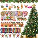 Namalu 60 Pieces Christmas Peppermint Candy Hanging Ornaments Wood Christmas Tree Lollipop Gingerbread Candy Ornaments Set Colorful Cane Decorations with Rope for Xmas(Fresh)