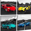 JiazuGo Car Pictures Posters Black and White Wall Decor Art for Teen Boys Room Mens Bedroom Office Canvas Framed Ready to Hang 12" W12" H4 PCS