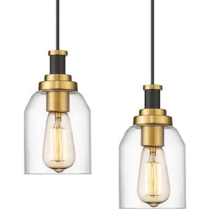 zeyu Modern Hanging Pendant Lights 2 Pack, Kitchen Pendant Lighting with Clear Glass Shade, Black and Gold Finish, ZG33M1L-2 BK+BG (4.7 Inch | 2 Pack)