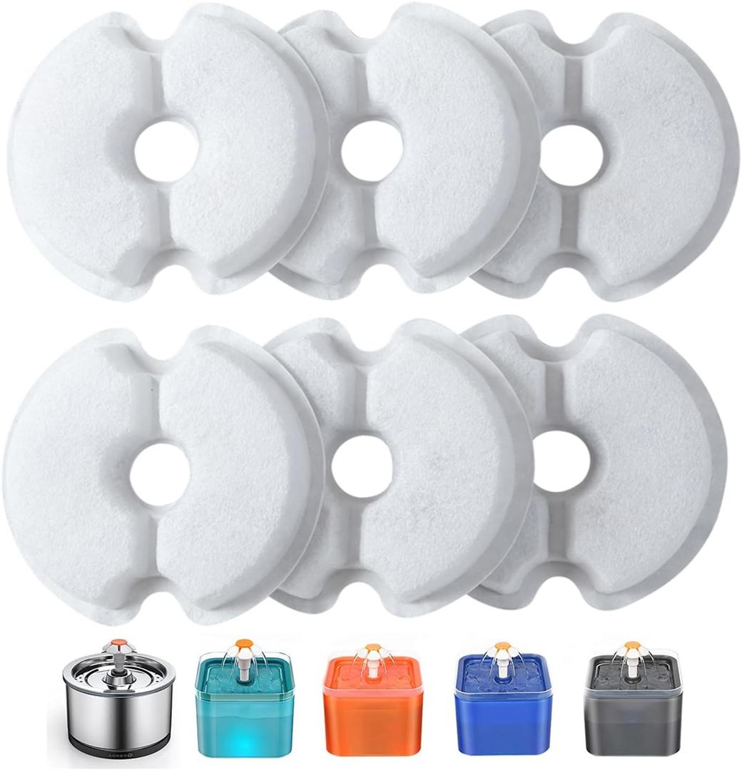 Pet Water Fountain Filter 6 Pack, Yiupea Replacement Cat Filters for 2L-2.5L / 67-84 oz Cat Water Fountain, Cotton Activated Carbon & Resin with Triple Filtration