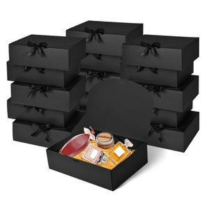 WLUSEAXI 15Pack Gift Boxes with Lids, 10.6x7.8x3.1 Inches Bridesmaid Proposal Boxes with Ribbon, Black Gift Boxes for Presents,Kraft Paper Boxes for Wedding Christmas Birthday Baby Shower Party