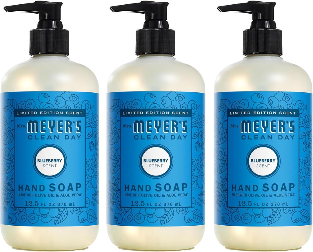 Mrs. MEYER'S Clean Day Liquid Hand Soap, Blueberry Scent, 12.5 Ounce Bottle (Pack of 3)