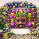 Mardi Gras Backdrop Banner Carnival Masquerade Photography Backgrounds Mask Colorful Backdrop Party Decoration Banner Studio Props for Wedding Bachelorette Party Decorations Banner 6x4ft (Feathered Mask#002)