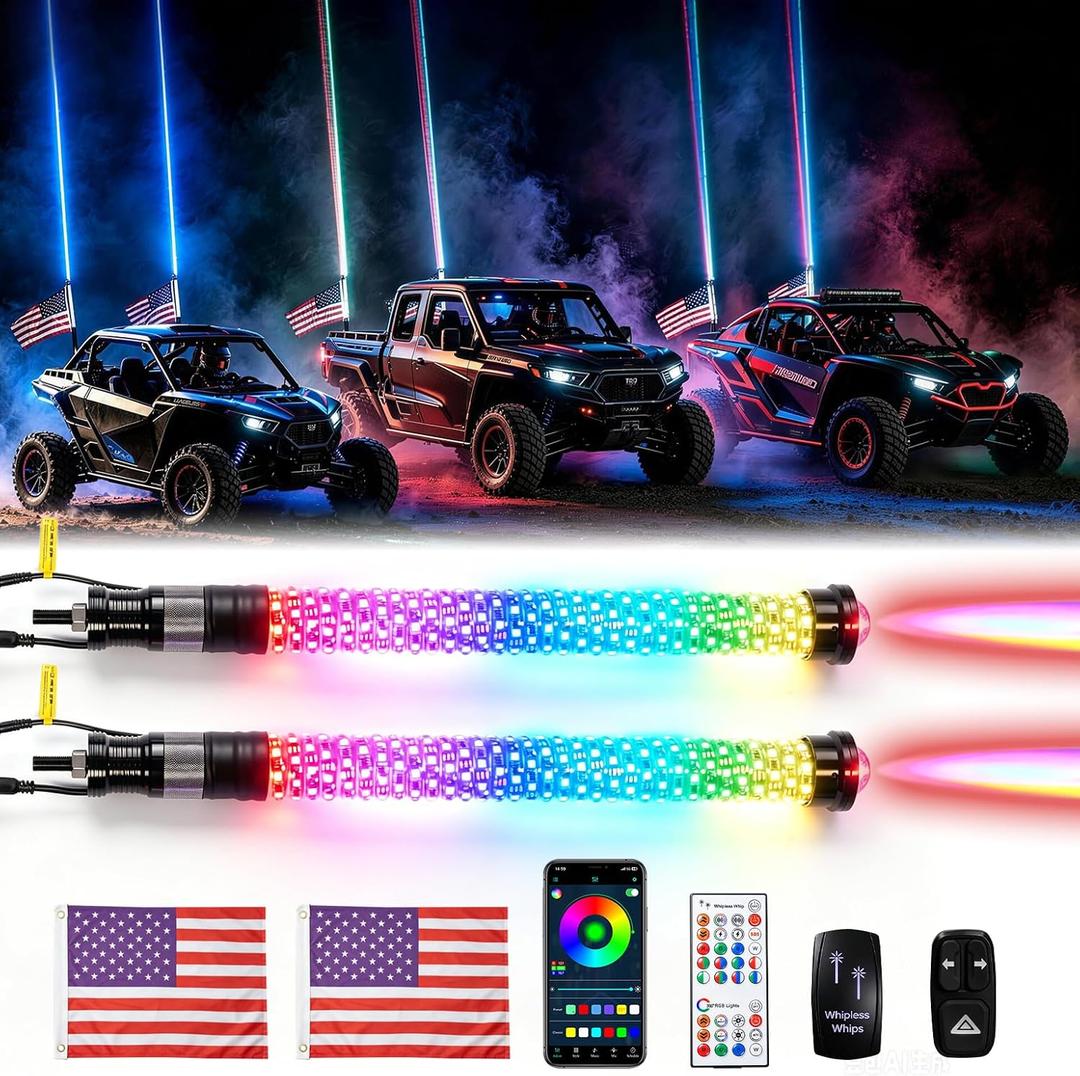 Universal 2-in-1 2FT Whipless Fat LED Whip Lights, 2 Pack