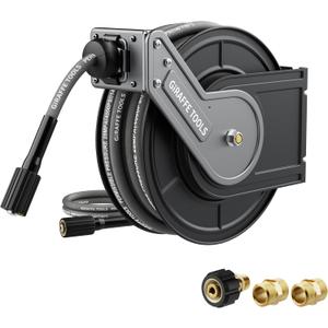 Giraffe Tools Pressure Washer Hose Reel 60ft, 1/4" Power Washer Hose Reel, Automatic Rewind, Wall Mounted, 4000 PSI