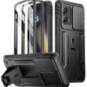 Poetic Revolution Case for Motorola Moto Edge 2024 [Not for 2023 Version], [Slide Camera Cover], Full-Body Military Grade Rugged Shockproof Cover with Kickstand and Built-in-Screen Protector, Black