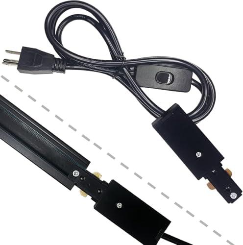 Bravsekai Black Track Lighting Live End Cord, 4.92FT H Track Live End Feed Connector with Switch, Suitable for H Type Single Circuit 3-Wire-1 Track Lighting Systems