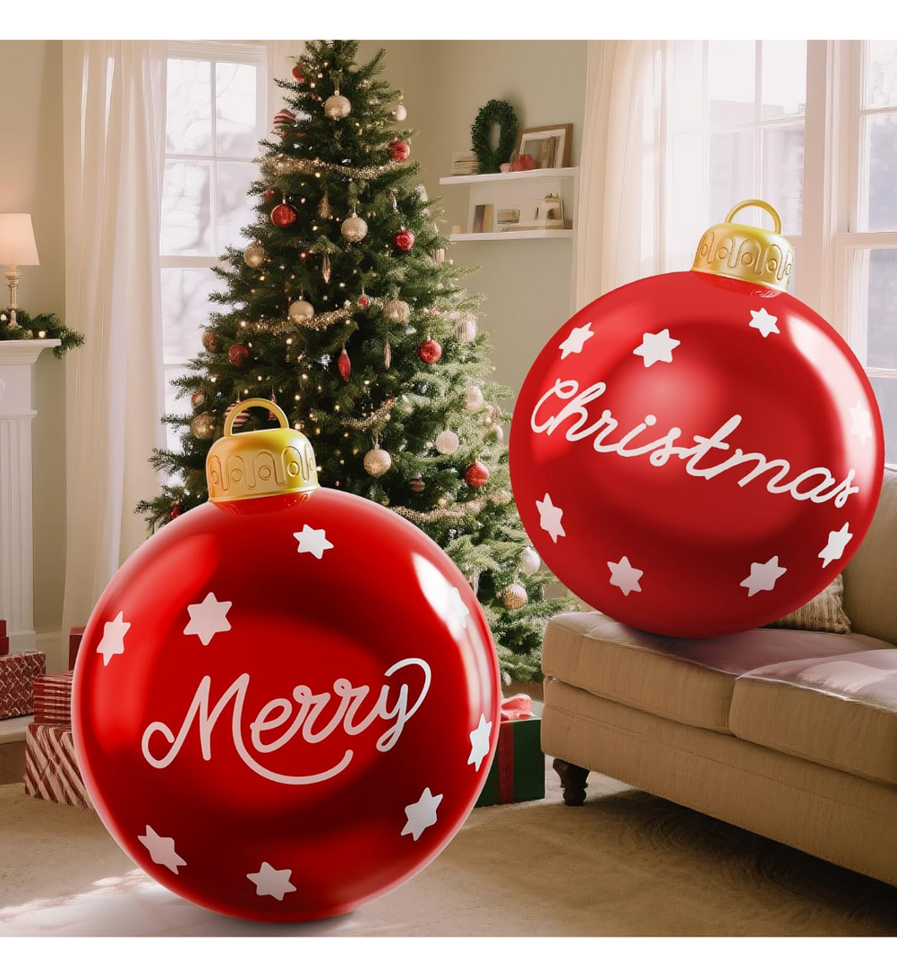 Inflatable Christmas Decorations,Christmas Inflatable Balls, 24 Inch Outdoor Decorative PVC Ball, Xmas Blow Up Jumbo Ball for Indoor, Giant Ornaments Outside Holiday Yard Lawn Decor