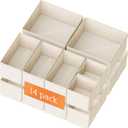 Criusia Drawer Organizer Clothes, 14 Pack Dresser Organizer for Baby Clothes, Underwear, Sock- Foldable Closet Organization and Storage Dividers Bins for Nursery, Bedroom and Dorm (Beige)