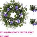 24 Inches Artificial Floral Wreath + 2 Extra Spray! Lavender, Purple Hydrangea, White Berries and Greenery! Blue and White Wreath