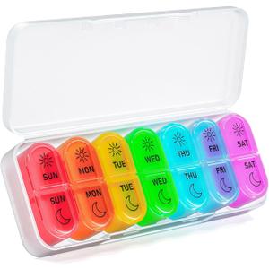 7-Day Pill Box Case for AM PM Medication Management - Portable Travel Medicine Manager Box with Ample Space for Pills, Vitamins, Fish Oil, and Supplements, Perfect for Arthritis Patients. (White)