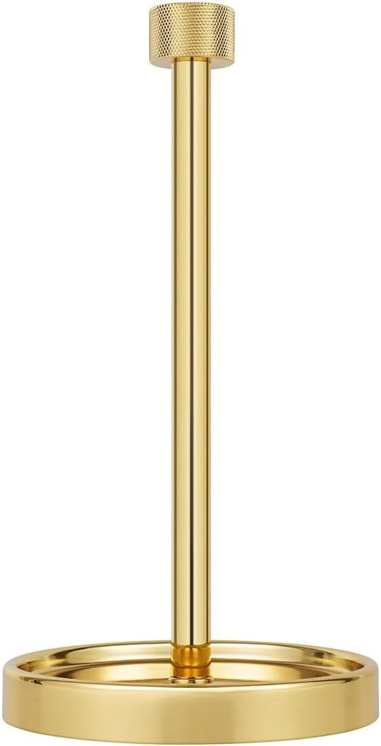Ivilon Countertop Paper Towel Holder - Modern Knurling End Cap Minimalist Design - Color Gold Polished