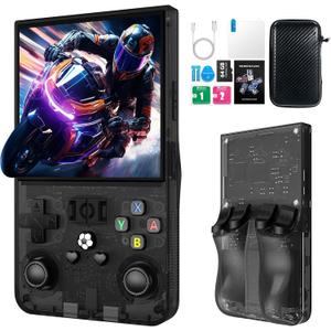 R36MAX Retro Handheld Game Console, 4.0 Inch IPS HD Screen Retro Gaming Console, Linux System, 30Emulator Games Retro Game Console, 4000mAh Battery, Built-in 64G TF Card, Black