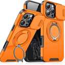 Heavy Duty Series Designed for iPhone 14 Pro Max Case,Rugged 360 Rotatable Ring with Invisible Holder Stand,Slide Camera Cover & Military Grade Drop Protection Shockproof,Orange