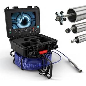 Sewer Camera, Self-Leveling Borescopes Plumbing with Transmitter 9" Screen 1080P HD Waterproof IP68 Borescope Camera with Light-12 LED & 32GB Card, 165ft/50m for Duct Pipe Home Inspection