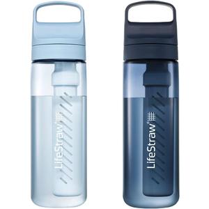 LifeStraw Go Series, BPA-Free Water Bottle for Travel and Everyday Use Removes Bacteria, Parasites, Microplastics, Improves Taste, 22oz 2-Pack; Icelandic Blue and Aegean Sea