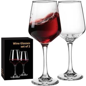 Red Glasses, White Glasses Set of 2, Hand Blown Glasses 15 oz, Copas De Vino with Long Stem Perfect for Wedding, Anniversary or Holiday Gifts Dishwasher Safe Christmas