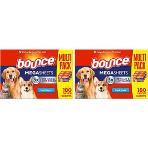 Bounce Fabric Softener Sheets, Fresh Scent, 180 Count | Pet Hair and Lint Guard | Pack of 2 | 3X Pet Hair Fighters