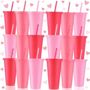 Skylety 24 Pcs Hot Pink Plastic Cups with Lids and Straws 24 oz Hot Pink Reusable Tumbler Party Supplies for Drinks Cups Bulk for Wedding Bridal Baby Shower Birthday