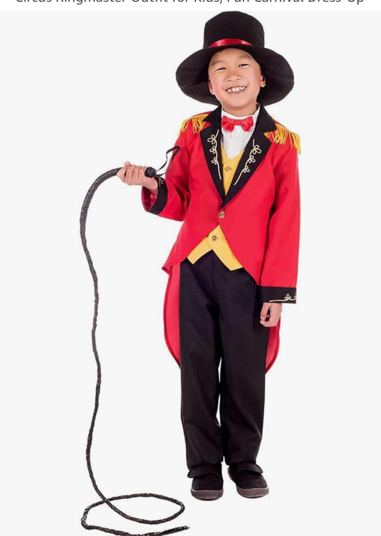fun shack Kids Ringmaster Costume for Boys and Girls, Circus Ringmaster Outfit for Kids, Fun Carnival Dress-Up(whip last not included), M