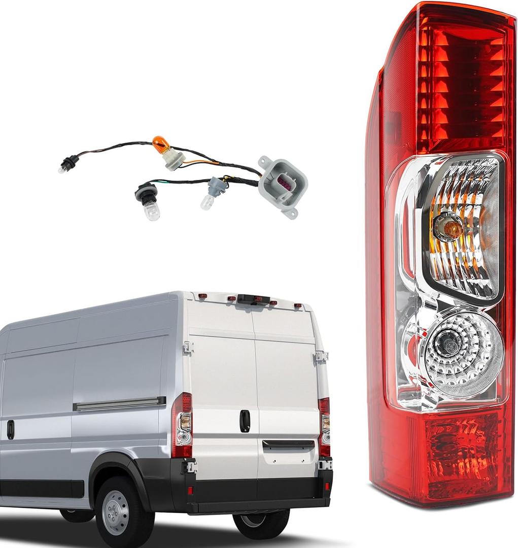 Halogen Tail Light Assembly Compatible with 2014-2022 Ram Promaster 1500 2500 3500, W/Bulbs & Harness, Rear Lamp Left Driver Side Replacement 04725947AD 04725947AC, 4725947AA, 4725947AB