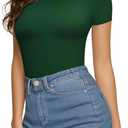 MANGOPOP Round Neck Long Sleeve Short Sleeve Bodysuits for Women Basic Body Suit Shirts Tops (X-Large)