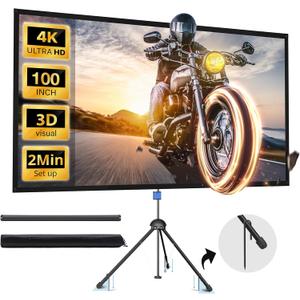 Projector Screen with Stand, PARIS RHNE 100-inch Outdoor Indoor Projector Screen 16:9 4K HD PVC, 1.5 Gain Portable Wrinkle-Free Movie Screen for Home Backyard Theater with Carry Bag, Ground Nails