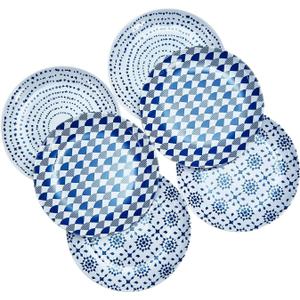 Zayton Melamine Dinner Plate 11 Inch Plastic Bread Outdoor Butter Plates Set Lightweight Shatter Proof Chip Resistant Camper RV Break-resistant for Everyday Use (Blue Stripes)
