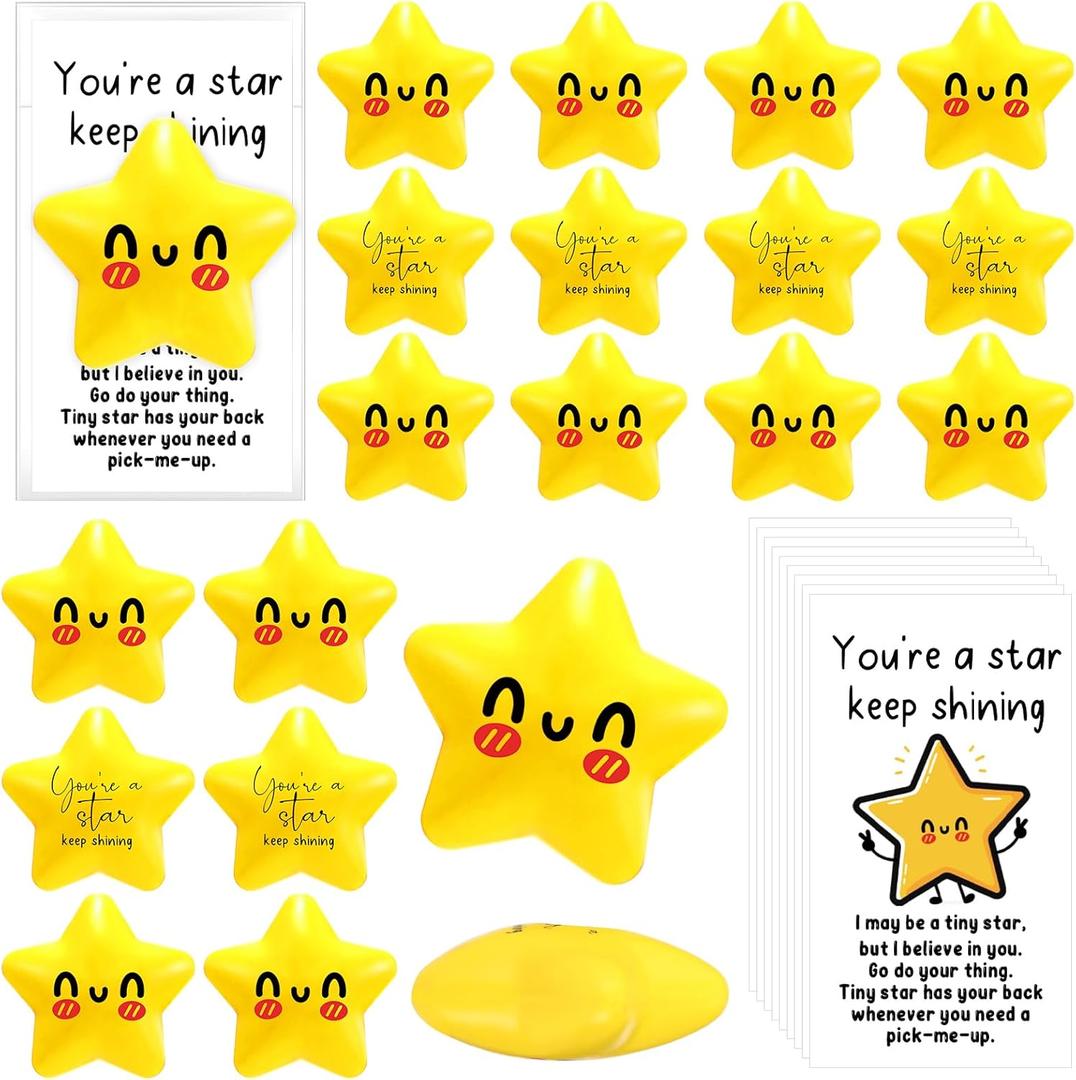 Libima 30 Pcs Inspirational Stress Balls Bulk Appreciation Gifts Positive Stress Balls for Adults Coworker Emotional Gifts Card, Valentines Party Supplies Goodie Bag Stuffer (Star)