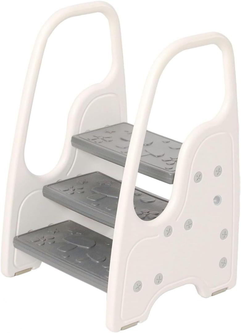 Toddler Step Stool for Bathroom Sink,Adjustable 3 Step Stool for Kids,Kitchen Standing Tower,Children Learning Helper Stool with Safety Handles and Non-Slip Pads,Grey