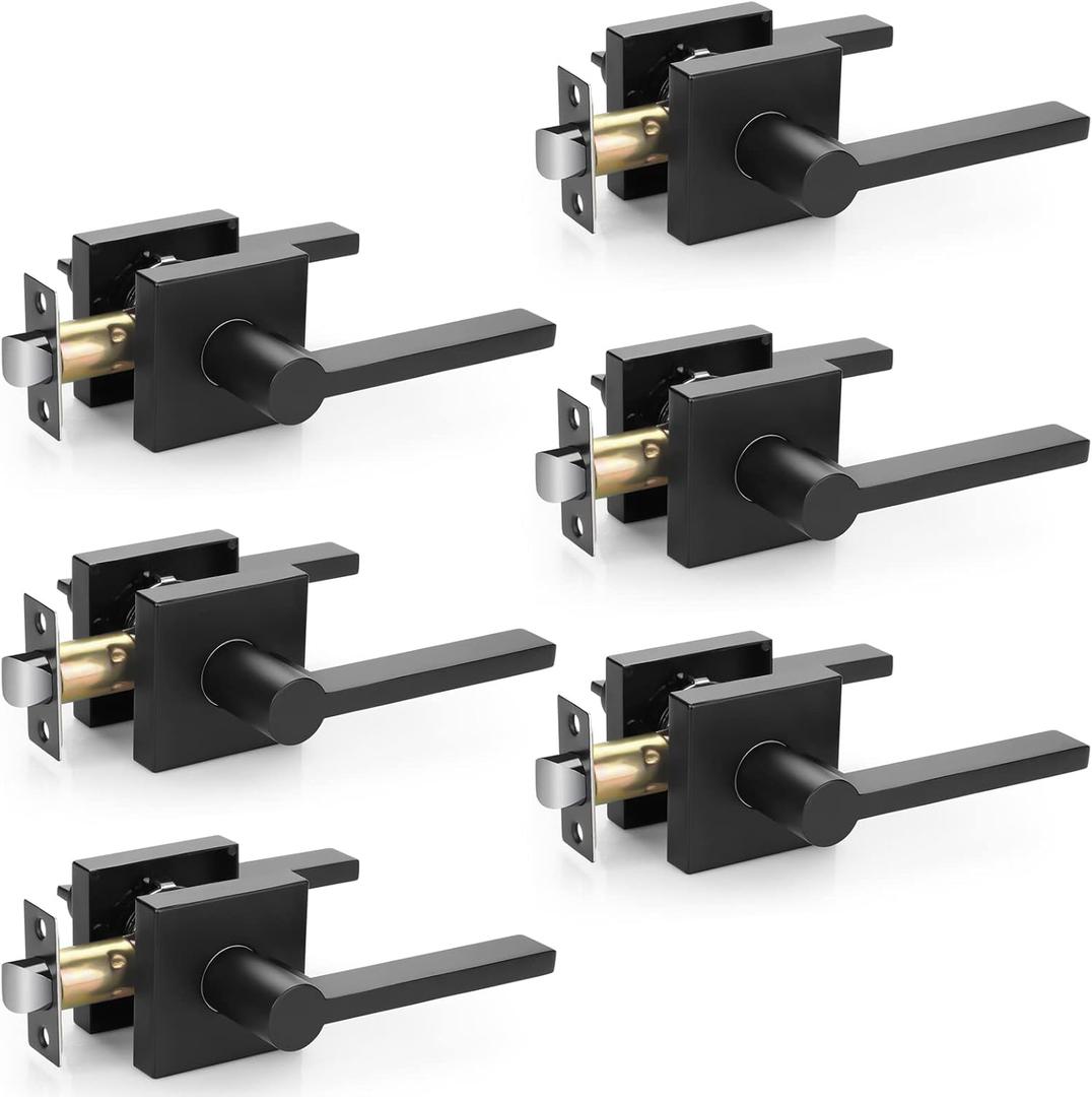 EHOMEWARE 6 Pcs Matte Black Door Handles, Door Knobs Interior in Black Finish, Passage Door Knobs Heavy Duty Contructions, Keyless Hallway Closet Door Knobs, Modern Door Levers