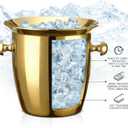Ice Bucket, Large Ice Bucket for Parties, 5L Portable Stainless Steel Wine Buckets with Handle for Champagne, Beer, Cocktails, Indoor, Outdoor, Camping, Picnic(Gold)