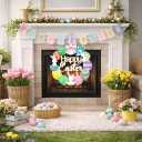 Easter Front Door Decoration Hanging Wreath with Bunny & Colorful Eggs, Spring Seasonal Wall Decor for Porch, Entryway, Indoor & Outdoor Home Decoration