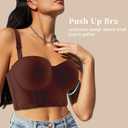 Women Longline Strapless Push Up Full Coverage Underwire Deep Cup Smoothing Bra (Chocolate Brown)