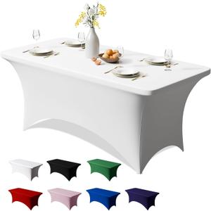 Trlyc 1 Pack 8FT Spandex Table Cloth - 96 x 30 Inch Rectangular Stretch Tablecloth, Wrinkle Resistant Scretch Table Cover for Wedding, Party, Banquet, Picnic, Outdoor Decoration (1Pcs,White)