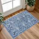 Vintage Washable Rug 2x3, Dusty Blue White Small Area Rugs for Entryway, Floral Super Soft Kitchen Rugs, Throw Rugs Indoor Door Mat Thin Print Faux Wool Carpet for Entrance, Office, Farmhouse